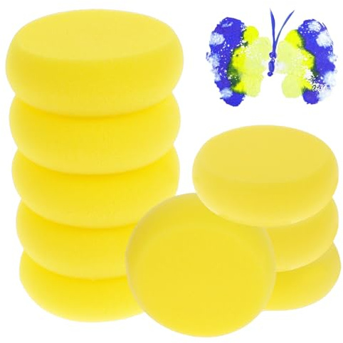 SHENLIU 9 Pcs Pottery Sponges, Yellow Artist Sponges | 3 Inch Round Painting Sponge for Pottery Wheel & Ceramics, for Clay, Watercolor, Face Painting and Crafts