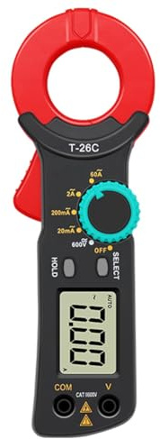 NONDK Amperímetro de Pinza Digital T-26C, Prueba de Corriente de Fuga Profesional de 20 MA A 60 A, Corriente de Detección de Fuga de 0,01 A, Rango Automático