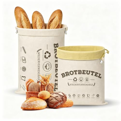 Brotmeister Brotbeutel Bienenwachs 2 Stück 43×33 cm, Bienenwachs Brotbeutel Leinen, Bienenwachsbeutel für Brot, Wiederverwendbare Natürliche Bread Bag, für Selbstgebackenes Brot und Backwaren