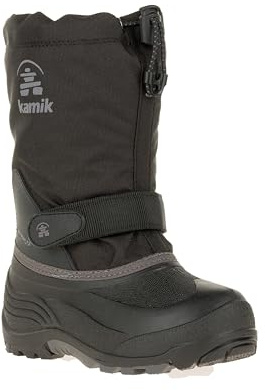 Kamik Waterbug 5 Kid's Winter Snow Boots, Waterproof & Insulated with Removable Liner, Black/Charcoal - 11 Little Kid (4-8 Years)