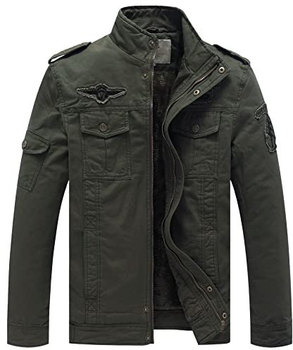 WenVen Chaquetas de Invierno de Algodón para Exteriores para Hombre Abrigos de Estilo Cargo Militar Clásico Chaqueta con Forro de Franela Gruesa Rompevientos Informal Hombre Verde Militar M