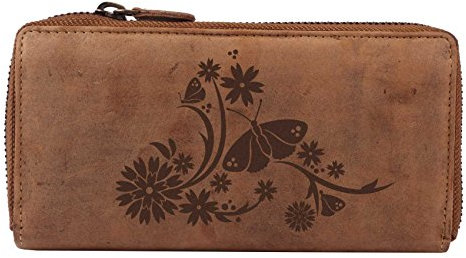 Greenburry Trendige Damenbörse mit Schmetterlingen und Blumen I Leder