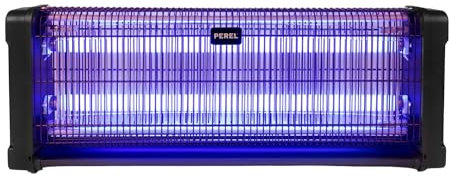 Perel Tue-Insectes électrique, Lampe UV Anti Insectes, Lampe Bleue Anti Moustique Mouches guêpes, destructeur d'insectes, Appareil Tue Mouche, Grille 2800 V, 150 m², bac collecteur Amovible, Noir