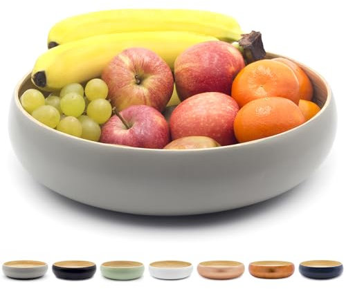 Dehaus® Large Stylish Bamboo Fruit Bowl - 30cm, Grey - Wooden Salad Serving Bowl - Fruit Basket for Kitchen or Bread Basket - Table Centrepiece Decoration - Home & Kitchen Tableware Accessories
