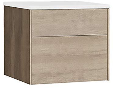 StoneArt Badmöbel Set Mineralguss Waschbecken Waschschale Aufsatzwaschbecken und Unterschrank Waschtisch Einzel- oder Doppelwaschbecken Venice VE-0600pro Eiche hell 60cm