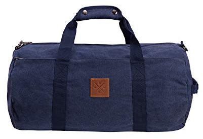 Canvas Barrel Bag - Sporttasche, 24 Liter, Duffel Bag Umhängetasche/Seesack mit Echt-Leder Veredelung (Manufaktur13) (Navy)