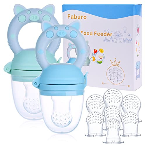 Faburo Babynahrungs-Futterspender für Babynahrung, Schnuller-Set für frische Lebensmittel, 2 Stück Frucht-Futterspender mit 7 Silikonbeuteln (3 Größen: S, M, L)