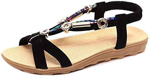 Sandalen Schuhe Frauen Sommer Peep-Toe Niedrige Schuhe Römische Sandalen Damen Flip Flops (40,Schwarz)