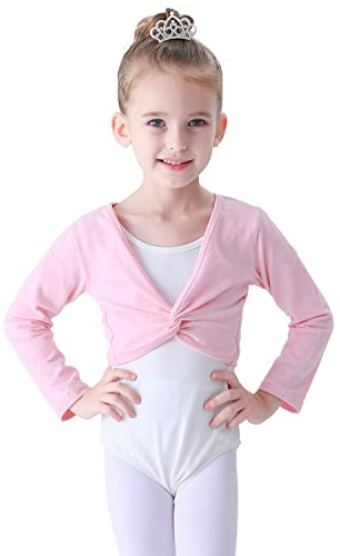 Soudittur Ballettjacke Mädchen Langarm Weichem Baumwollstoff Wärmende Ballettkleidung für Kinder (Rosa, 105-115)