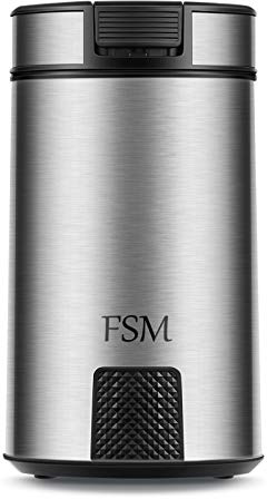 FSM Electric Coffee Grinder and Spice Mill with Safety Lock System – Rustproof Stainless Steel with Transparent Lid and Gripping Base – Grind Whole Beans, Seeds, Nuts, Herbs and Flaxseed -1.76 Oz.