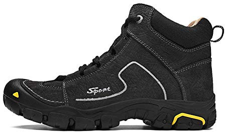 Kuhfell Hoch-Spitze-Baumwollschuhe, warm und Velvet Wasserdicht Schnee-Baumwollschuhe, Outdoor Sports Wandern und Wandern Cross-Country Herrenschuhe,Schwarz,45