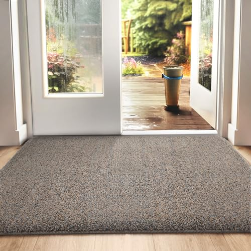 DEXI Dirt Trapper Door Mat Indoor, Non-slip Doormats Inside, Machine Washable, Super Absorbent Entrance Mats Soft Floor Carpet Rug, 80 x 120 cm, Brown-Blue