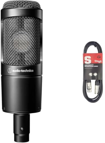 Audio-Technica AT2035 Kondensatormikrofon mit Nieren-Richtcharakteristik (XLR Anschluss) für Musik, Streaming, Schwarz & Stagg 3M Mikrofon Kabel, 1x XLR Stecker - 1x XLR Buchse, schwarz