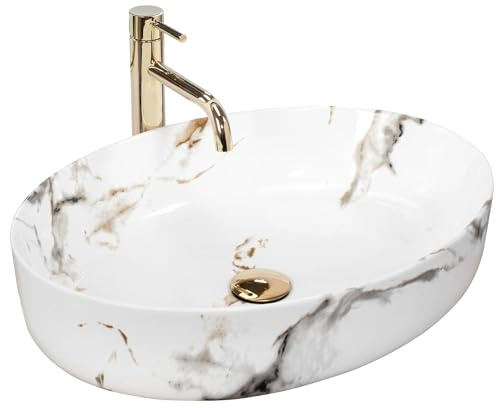 Rea Bathroom Sink Made of Ceramic Queen Carrara Shiny - Stone Imitation - REA-U1232