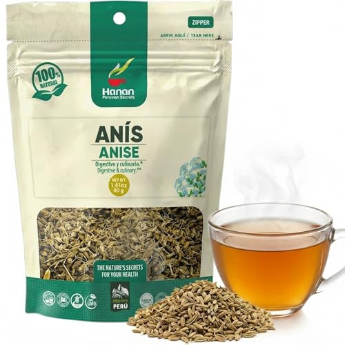 Hanan Anise Seeds Herbal Tea (Te de Anis) 1.4 oz (40 g) - Natural, Dried Anise Tea - Aniseed Plant and Leaves for Herbal Tea Digestive Supplement