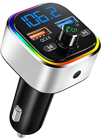 BJTYHT Adattatore Audio Bluetooth. T32 RGB. Auto FM. Trasmettitore Bluetooth 5.0 Vivavoce Wireless MP3. Adattatore Radio Player. QC3.0. Doppio USB Carica Veloce Auto FM. Modulatore
