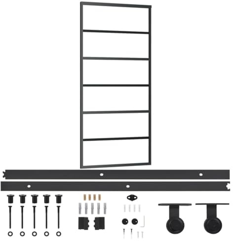 vidaXL Schiebetür mit Beschlag Glasschiebetür Glastür Glas Schiebe Tür Schiebetürsystem Laufschiene Schiebetürbeschlag ESG-Glas Aluminium 90x205cm