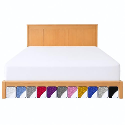 Double Fitted Sheet White 25cm Extra Deep Pocket - OEKO-TEX Certified - All Round Elastic Microfibre Fitted Bed Sheet - Hotel Quality, Wrinkle & Fade Resistant Bottom Sheets (Double 25 cm)