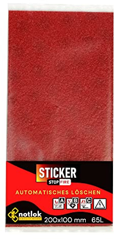 notlok Safety Work – Adhesivo pequeño extintor automático 10×20 cm | Protección contra Incendios sin Mantenimiento | Tecnología microcapsular | para armarios eléctricos, vehículos y baterías de Litio