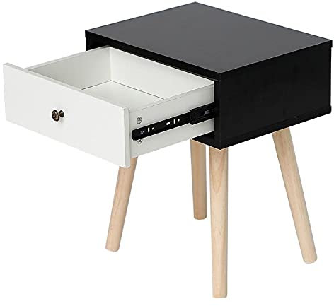 TOMYEUS Tabelle Moderne Holzschubladen Nachttische Einfache Ablage Schreibtisch Retro Einfaches Bett Tisch Schreibtisch Praktische Nachttisch Betttisch Snack-Tisch (Color : Black White)