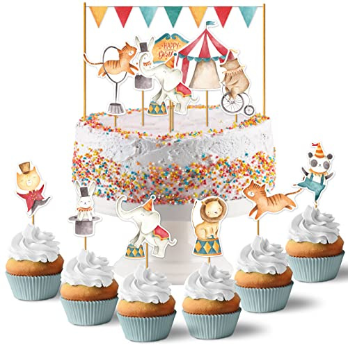 Papierdrachen Cake Topper Zirkus - Kuchendekoration Kuchen Topper 19-teilig - Decor Pins für Geburtstagskuchen - Kindergeburtstag Tortendeko - Set 3