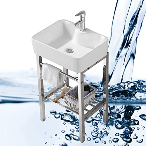 Waschbecken Waschtisch aus Keramik Handwaschbecken Spülbecken Küchenspüle Waschschale Freistehend Waschplatz Keramikwaschbecken Becken Kitchen Sink Waschtischunterschrank Spültisch Standwaschbecken