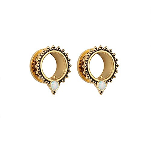 Beydodo Ohr Plug Set Edelstahl, Tunnel 10MM Gold Vintage Blume mit Opal Ohr Expander Piercing Tunnel