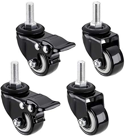 NEWCES 50 mm Drehzapfenrollen M8 x 25 mm M10 x 25 mm M12 x 25 mm Gewindezapfen bis 200 kg Möbelrollen Gummierte Trolleys Rolle leise mit Feststellbremse (Color : M8*25mm, Size : 4 Pcs (2 with Brake))
