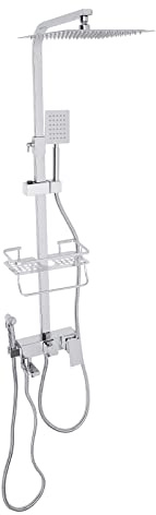 Complète en acier inoxydable avec pomme de douche et douche, colonne de douche avec porte-objets, colonne de douche en acier inoxydable avec étagère réglable en hauteur de douche 77,5 x 41 x 15,5 cm