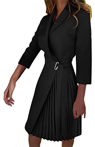 Vestido de blusa para mujer elegante festivo vestido blazer longitud hasta la rodilla chaqueta de entretiempo otoño y verano gabardina con cinturón blazer largo - vestido de fiesta blazer atuendo