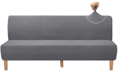 Granbest Hohe Dehnung Futonbezug Super Weiche Armlose Sofabezug für Hunde Haustiere Katzen rutschfeste Futonbezug ohne Armlehne für Wohnzimmer Möbel Schutz (Futon, Hellgrau)
