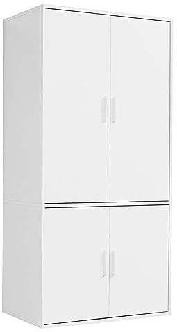 mokebo Kleiderschrank (90x187 cm) aus Holz 4-türig & Fächer 'Der Grenzenlose' modularer Schlafzimmerschrank, Garderobenschrank, Flurschrank, Drehtürenschrank oder Schrank in Weiß