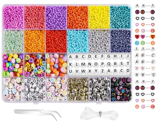 Vicloon 12600 Stück Perlen für Armbänder, 2mm Perlen Zum Auffädeln, perlen für Armbänder Pastell mit 350pcs Buchstabenperlen, Geschenk für Erwachsene & DIY Schmuck Freundschaftsarmbänder