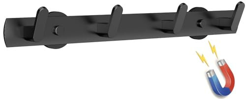 Sumlache Strong Magnetic Coat Hooks-4 Hooks Matte Black Magnetic Hanger Holder-Heavy Duty Magnetic Rack for Hanging Coat, Bag, Helmet, Backpack (4 Hooks)