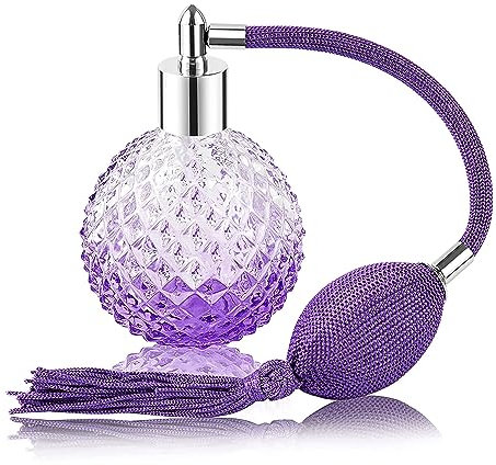 1 Pcs botella de spray de perfume de 100ml,botella atomizadora recargable vintage de cristal de color degradado con borla larga,accesorios profesionales de agua de niebla continua (púrpura)