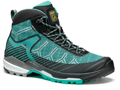 ASOLO Women's Falcon EVO Jacquard GV Outdoor Hiking Boots with Textile Upper, Waterproof Breathable Lining & Rubber Outsole, Black/Aqua Green, 8