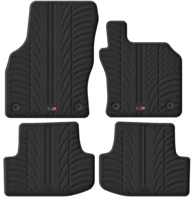 TRAVALL Rubber Car Mats (set of 4) compatible with AUDI A3 / S3 / RS3 SPORTBACK (2020-Current) Heavy Duty Floor Mats Moulded Premium Mats Easy Clean Black with Clips - Anti Slip All-Weather Protection