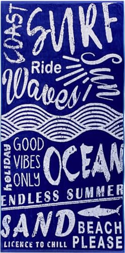 jilda-tex Serviette de plage 90x180 cm Serviette de bain Drap de plage Serviette 100% Coton Velours Tissu éponge Facile d'entretien (Ocean Blue)