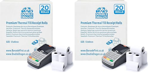 20 Rolls of 57x40 mm Thermal Paper Till Rolls, Cash Register Receipt, for PDQ POS EPOS EFTPOS, Credit Card Machine, Verifone, Barclays, Streamline, Ingenico iCT200, iCT 220, iCT250, iCT 250