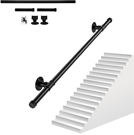 Metal Stairs Handrail Railing for Stairs, Safety Non-Slip Handrail for Interior Exterior Round Pipe Hand Support Railing, Grab Handle Bar, Wall Banister Handrail for Stair Steps