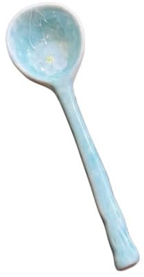Cuillère à tête ronde en céramique peinte à la main, petite cuillère à soupe, cuillère à café, cuillère à remuer, cuillère à Dessert en porcelaine (Color : D)