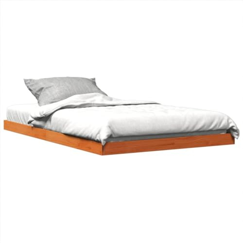vidaXL Lit en bois massif pour chambre à coucher, cadre de lit avec sommier à lattes, design moderne, marron cire, 120 x 190 cm