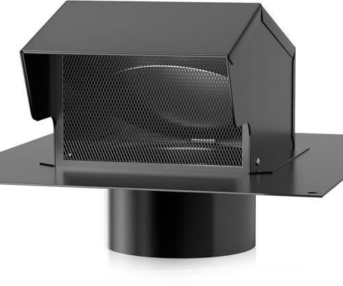 Roof Vent Cap - Hon&Guan Roof Vents 8 Inch，Galvanized Steel 8'' Exhaust Vent Wall Vent Cover Exterior with Damper for Ventilation System,Black