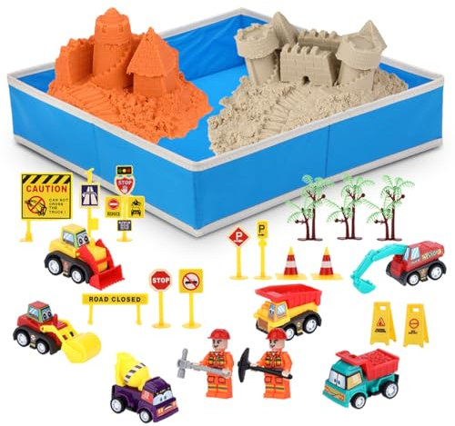 NK Gioco Sabbia Magica per Bambini 2 3 4 5 6 Anni - Set di Costruzione per Bambini con 1.36kg di Sabbia 2 colori e Sabbiera di 40x40cm, Giocattolo Regalo Originale per Natale e Compleanno (48 pezzi)