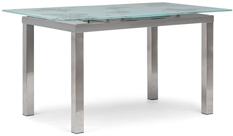 BOX FURNITURE Mesa de Comedor de Cristal y Acero, 140x85x75 cm, Extensible a 170 cm, con Mecanismo Automatizado