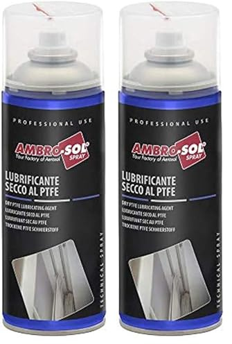 Ambro-Sol - L051 Lubrificante Spray Secco al PTFE, Antiadesivo e Idrorepellente, Protegge della Corrosione, Bomboletta Spray in Banda Stagnata 100% Riciclabile all'Infinito da 400 ml (Confezione da 2)