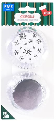 PME Weihnachtliche folienbeschichtete Cupcake-Förmchen - Silberne Schneeflocken (60 Stück)