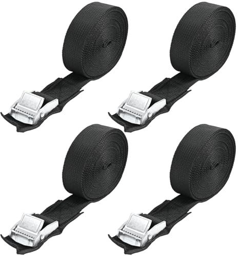 4 Pcs Tie Straps Roof Rack, 2.5m x 25mm Adjustable Buckle Heavy Duty Lashing Straps Black Ratchet Tie Down Straps Tensioning Belts for Cargo Motorcycle Trailer Luggage Touring car (4.5M Black)