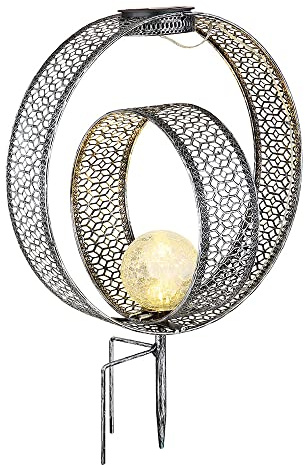 Solarlampe orientalische Kugel Dekoleuchte Garten Solar Solarlampe Metall für Außen, Crackle Glas, Erdspieß, 1x LED 0,06W warmweiß, LxBxH 30x20x42 cm, Farbe:Silber