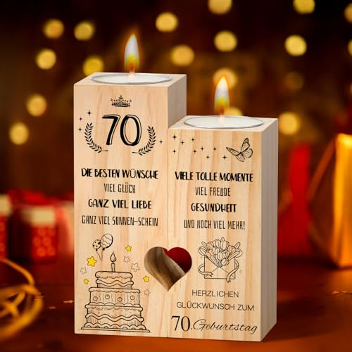 Geschenke zum 70 Geburtstag, Kerzenständer aus Holz Zum 70 Geburtstag Geschenk Deko Geburtstagsgeschenk 70. Jahrestag für Opa Oma Freunde Mama Papa Frauen Mann Freunde Schwester